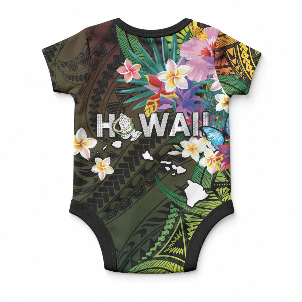 Hawaii Strong Baby Onesie Polynesian Tribal Tropical Flowers