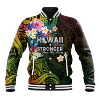 Hawaii Strong Baseball Jacket Polynesian Tribal Tropical Flowers