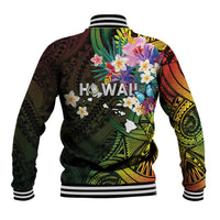 Hawaii Strong Baseball Jacket Polynesian Tribal Tropical Flowers