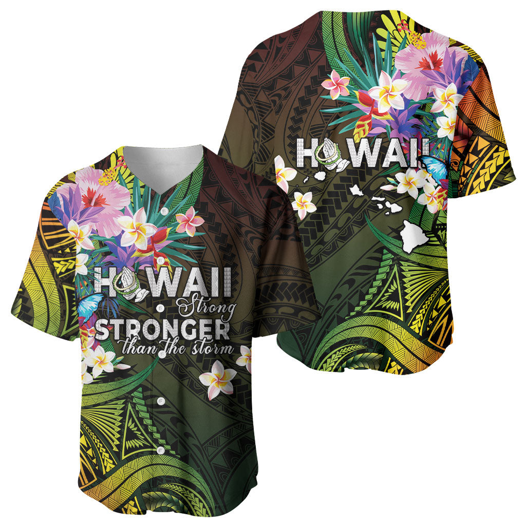 Hawaii Strong Baseball Jersey Polynesian Tribal Tropical Flowers