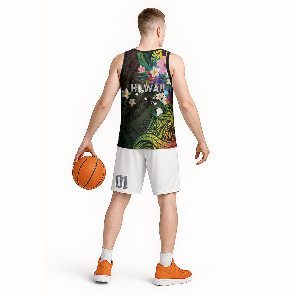 Hawaii Strong Basketball Jersey Polynesian Tribal Tropical Flowers