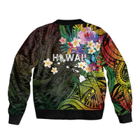 Hawaii Strong Bomber Jacket Polynesian Tribal Tropical Flowers