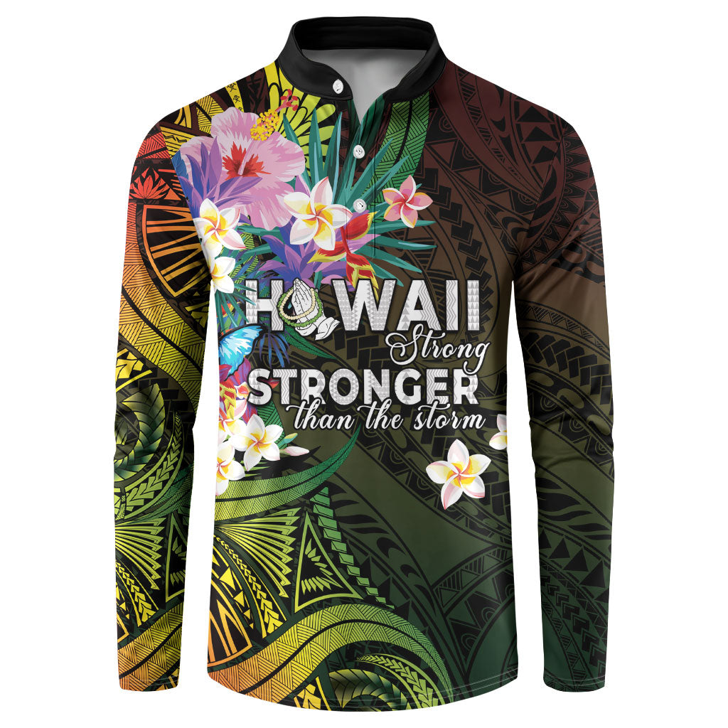 Hawaii Strong Button Sweatshirt Polynesian Tribal Tropical Flowers