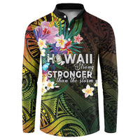 Hawaii Strong Button Sweatshirt Polynesian Tribal Tropical Flowers