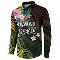 Hawaii Strong Button Sweatshirt Polynesian Tribal Tropical Flowers