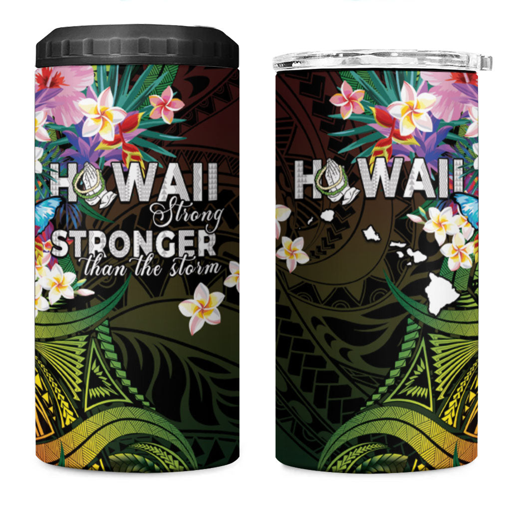 Hawaii Strong 4 in 1 Can Cooler Tumbler Polynesian Tribal Tropical Flowers