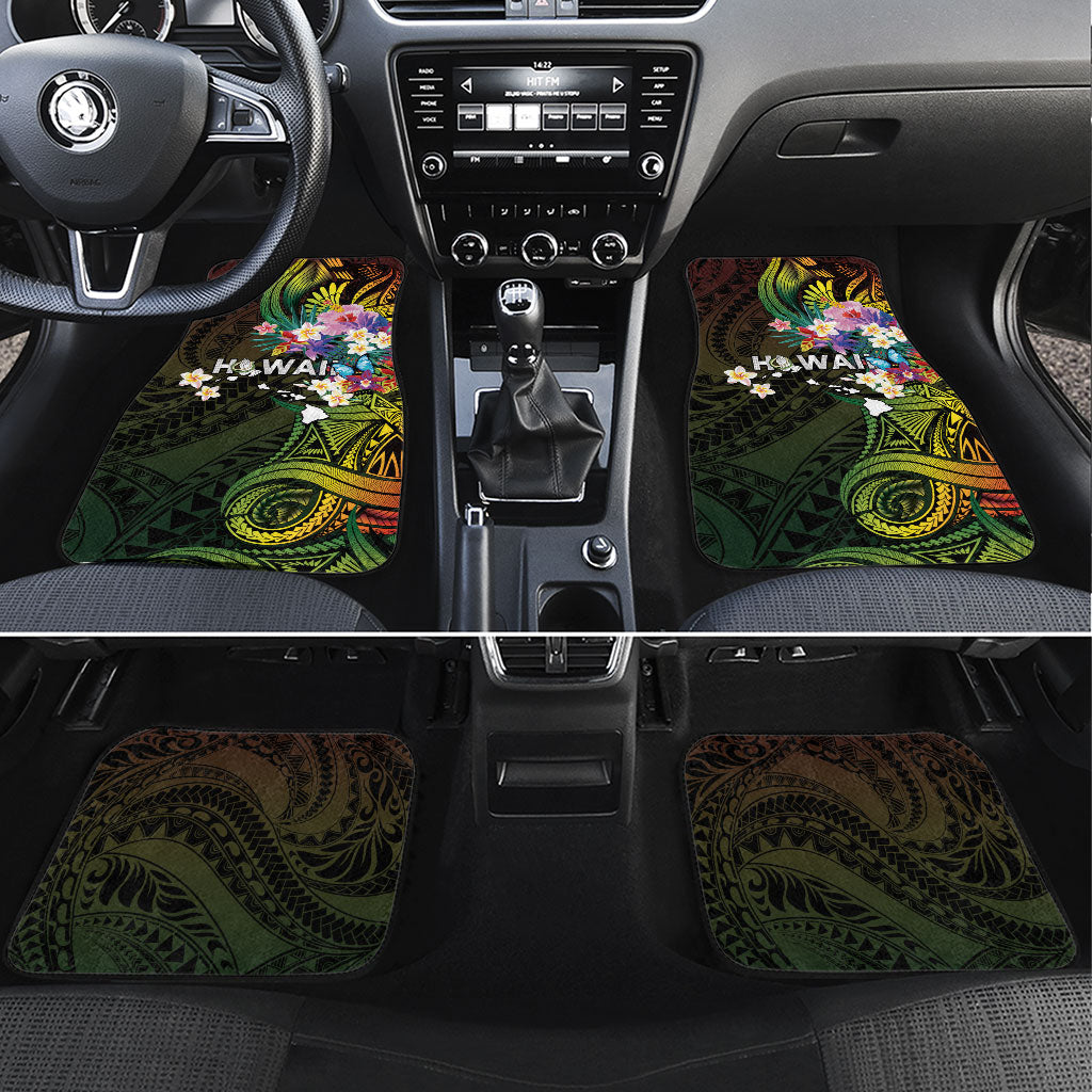 Hawaii Strong Car Mats Polynesian Tribal Tropical Flowers