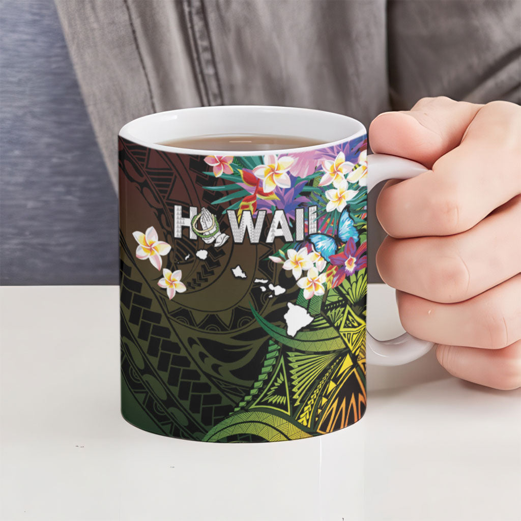 Hawaii Strong Ceramic Mug Polynesian Tribal Tropical Flowers