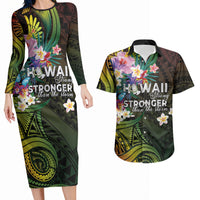 Hawaii Strong Couples Matching Long Sleeve Bodycon Dress and Hawaiian Shirt Polynesian Tribal Tropical Flowers