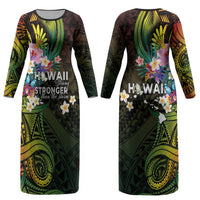 Hawaii Strong Couples Matching Long Sleeve Bodycon Dress and Hawaiian Shirt Polynesian Tribal Tropical Flowers