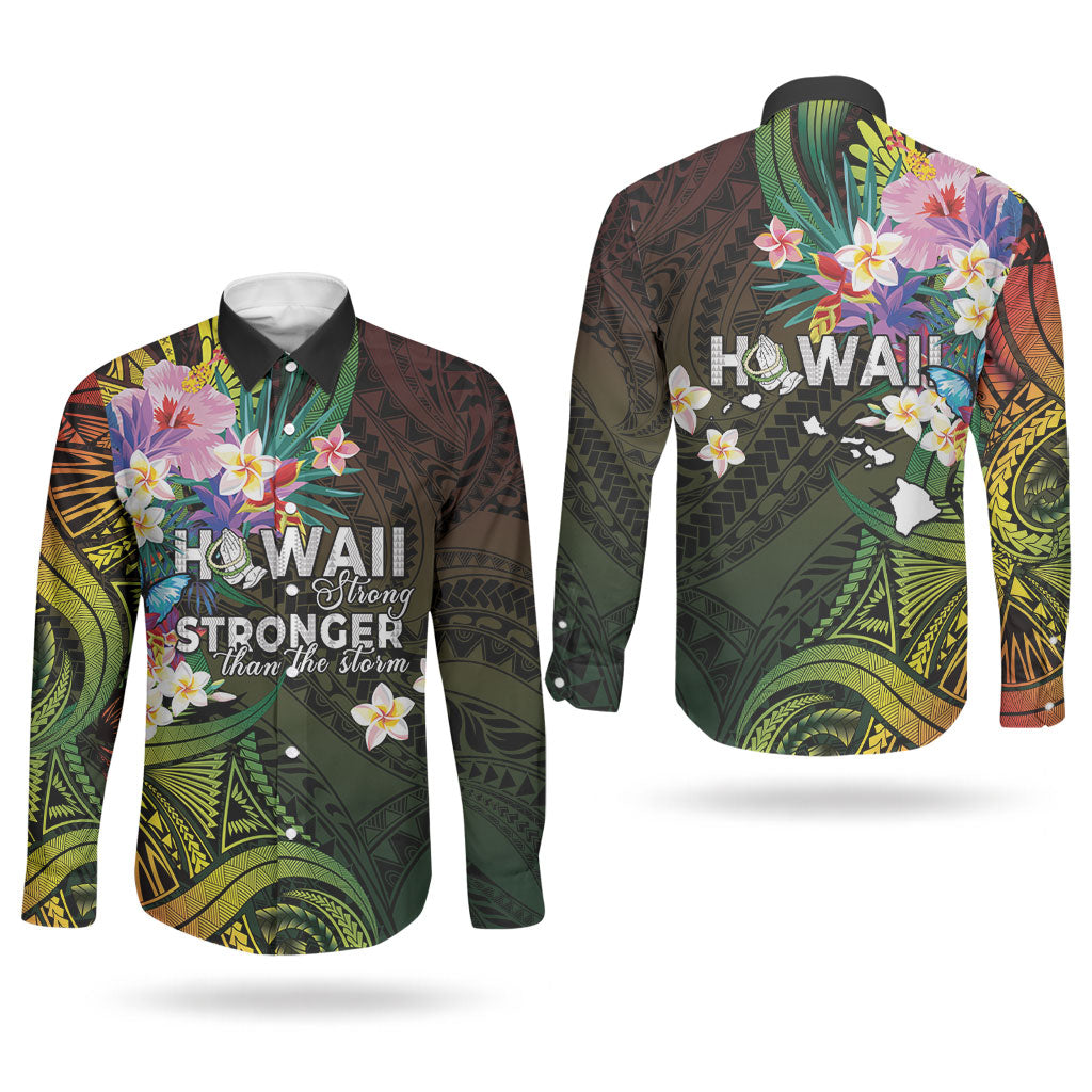 Hawaii Strong Couples Matching Long Sleeve Bodycon Dress and Long Sleeve Button Shirt Polynesian Tribal Tropical Flowers