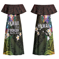 Hawaii Strong Couples Matching Off Shoulder Maxi Dress and Long Sleeve Button Shirt Polynesian Tribal Tropical Flowers