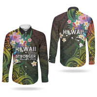Hawaii Strong Couples Matching Off The Shoulder Long Sleeve Dress and Long Sleeve Button Shirt Polynesian Tribal Tropical Flowers