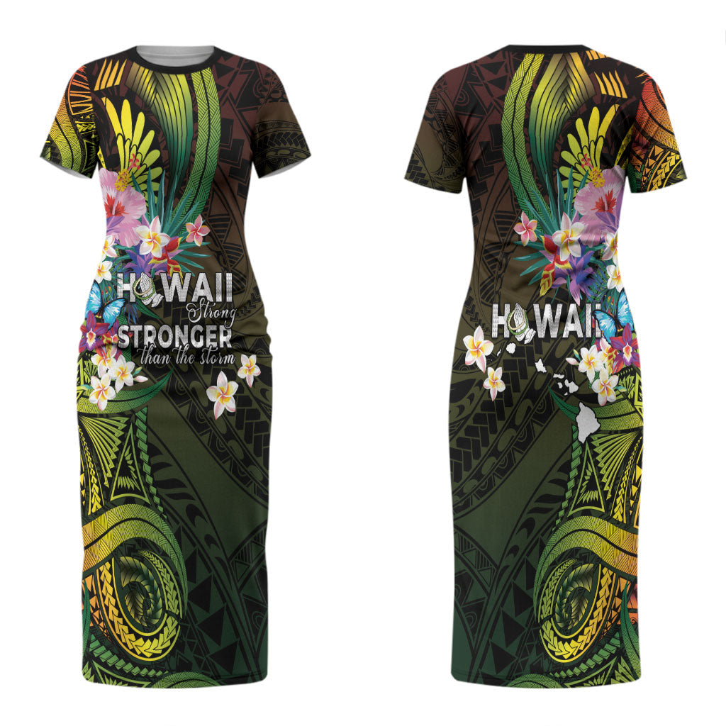 Hawaii Strong Couples Matching Short Sleeve Bodycon Dress and Long Sleeve Button Shirt Polynesian Tribal Tropical Flowers