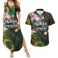 Hawaii Strong Couples Matching Summer Maxi Dress and Hawaiian Shirt Polynesian Tribal Tropical Flowers