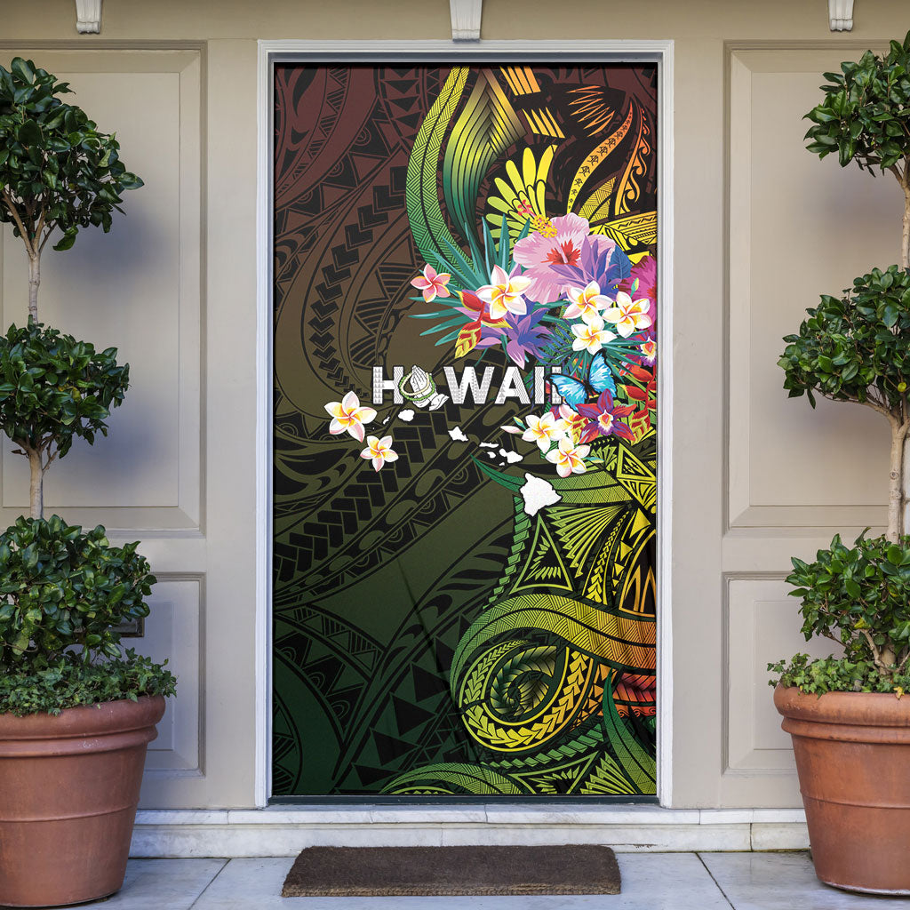 Hawaii Strong Door Cover Polynesian Tribal Tropical Flowers
