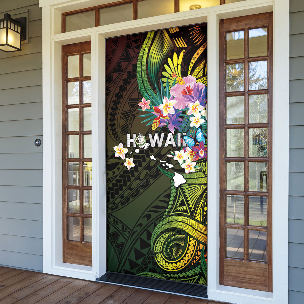 Hawaii Strong Door Cover Polynesian Tribal Tropical Flowers