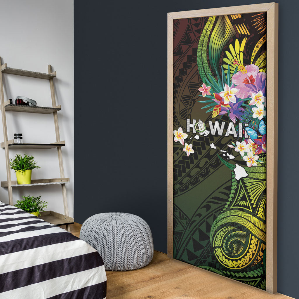 Hawaii Strong Door Cover Polynesian Tribal Tropical Flowers