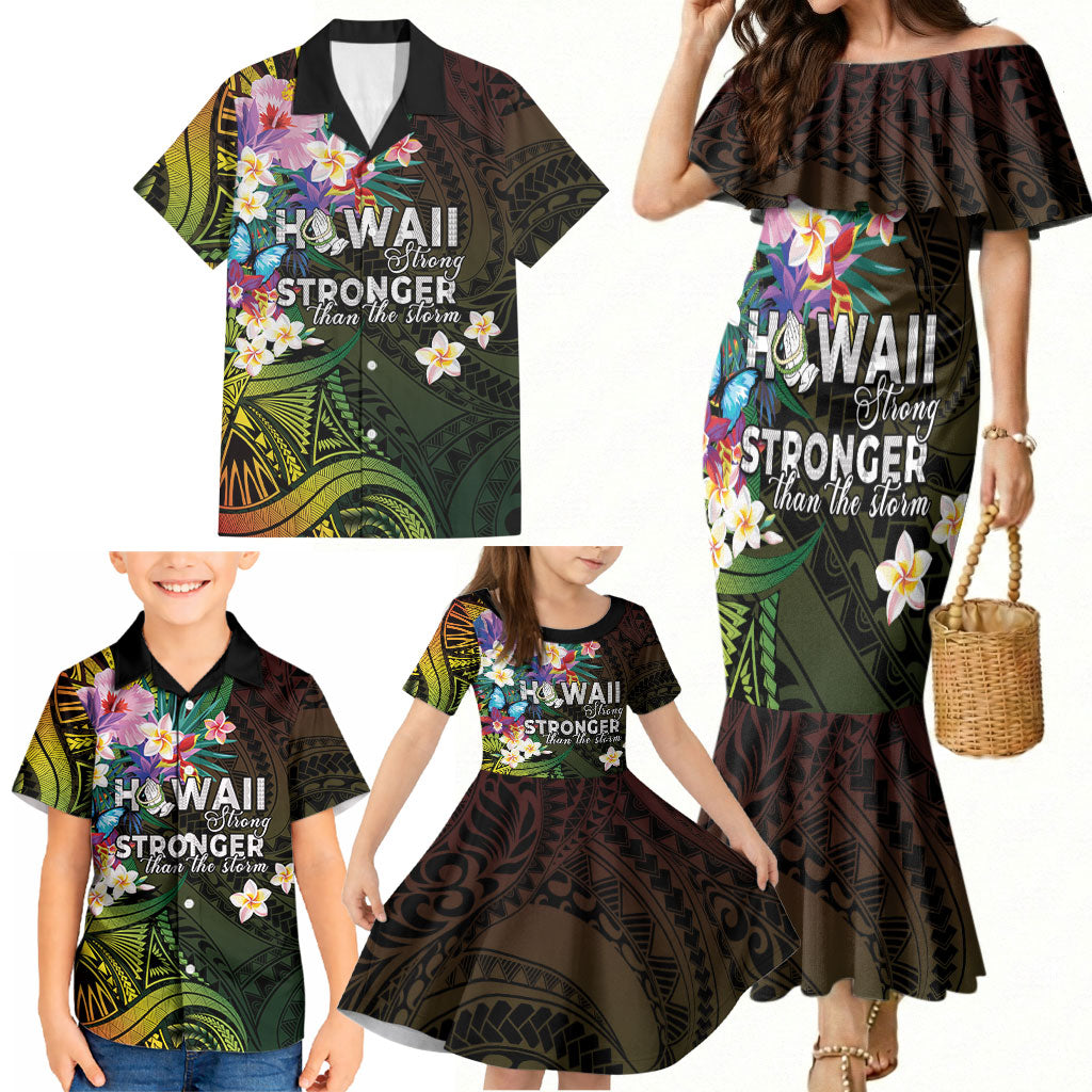 Hawaii Strong Family Matching Mermaid Dress and Hawaiian Shirt Polynesian Tribal Tropical Flowers