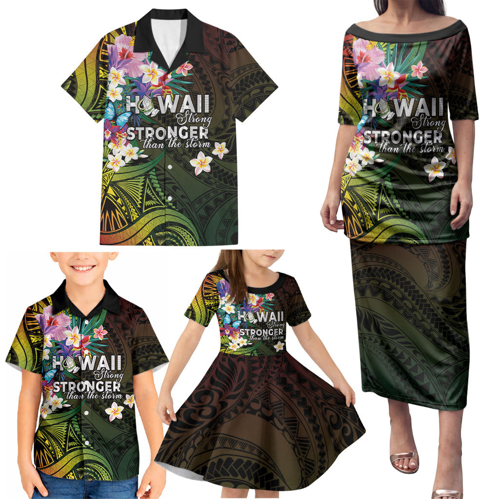Hawaii Strong Family Matching Puletasi and Hawaiian Shirt Polynesian Tribal Tropical Flowers