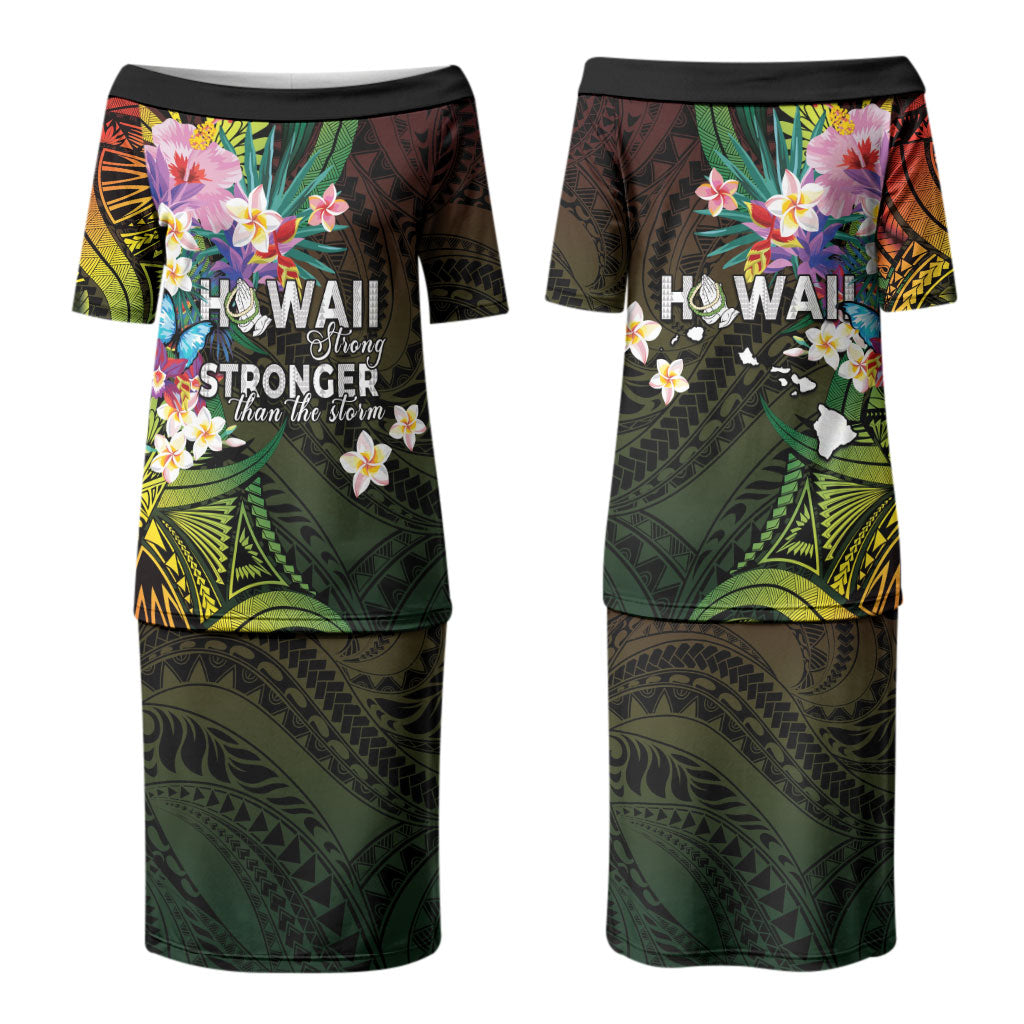 Hawaii Strong Family Matching Puletasi and Hawaiian Shirt Polynesian Tribal Tropical Flowers
