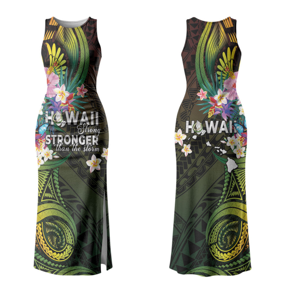 Hawaii Strong Family Matching Tank Maxi Dress and Hawaiian Shirt Polynesian Tribal Tropical Flowers