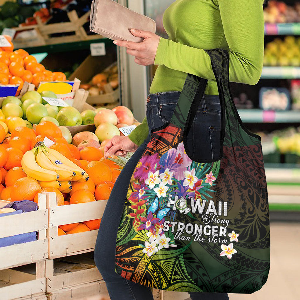 Hawaii Strong Grocery Bag Polynesian Tribal Tropical Flowers
