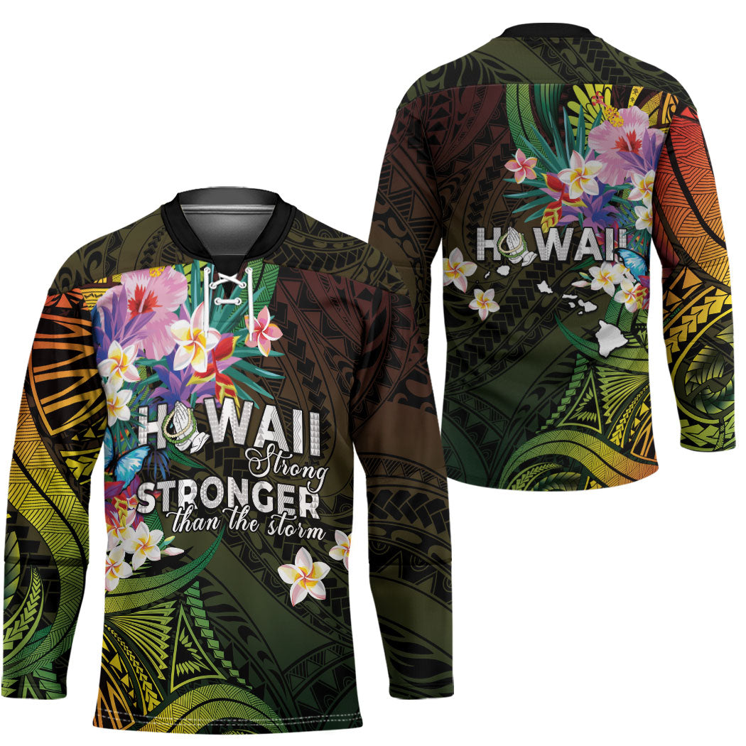 Hawaii Strong Hockey Jersey Polynesian Tribal Tropical Flowers