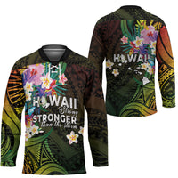 Hawaii Strong Hockey Jersey Polynesian Tribal Tropical Flowers