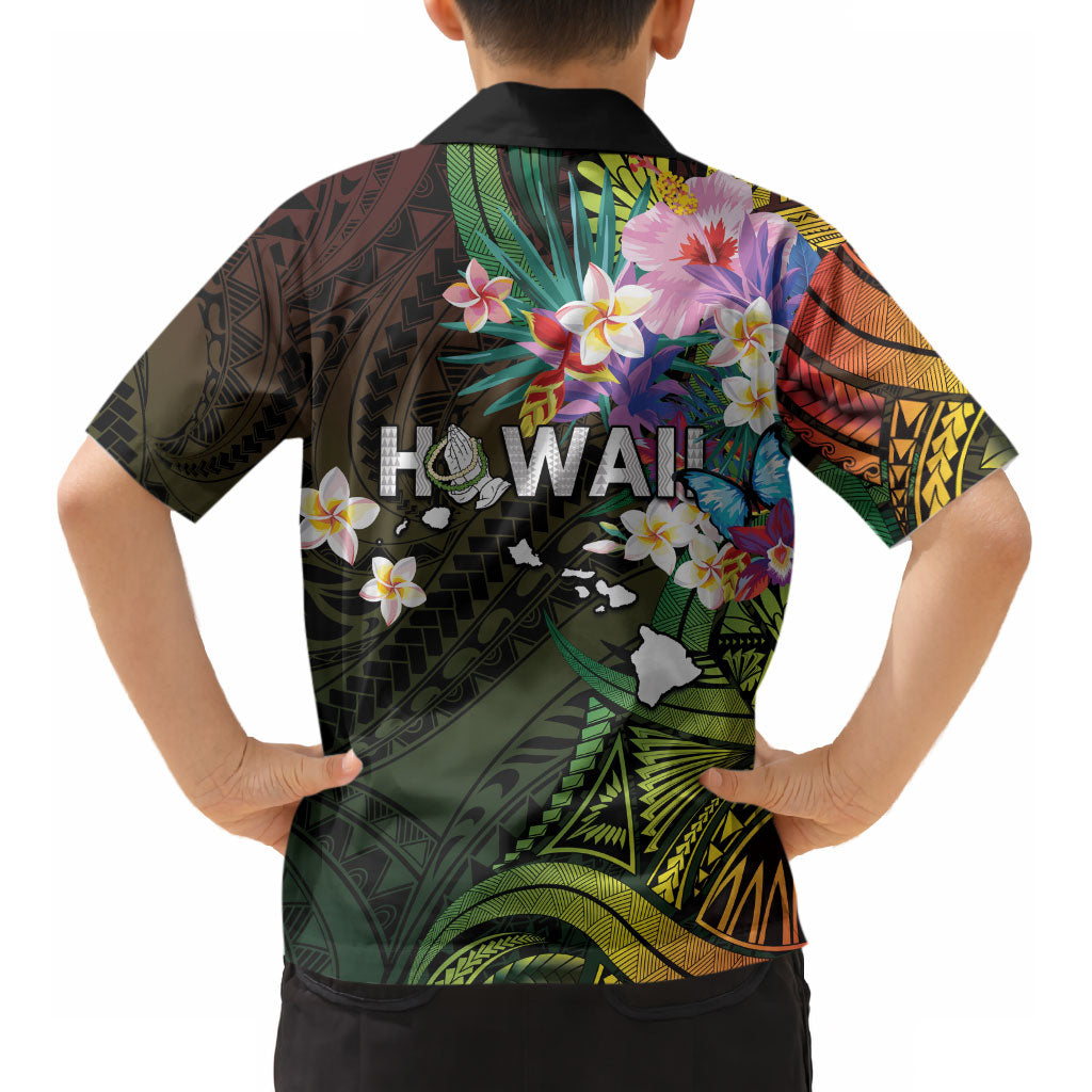 Hawaii Strong Kid Hawaiian Shirt Polynesian Tribal Tropical Flowers