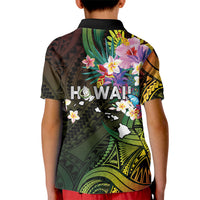 Hawaii Strong Kid Polo Shirt Polynesian Tribal Tropical Flowers