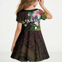 Hawaii Strong Kid Short Sleeve Dress Polynesian Tribal Tropical Flowers