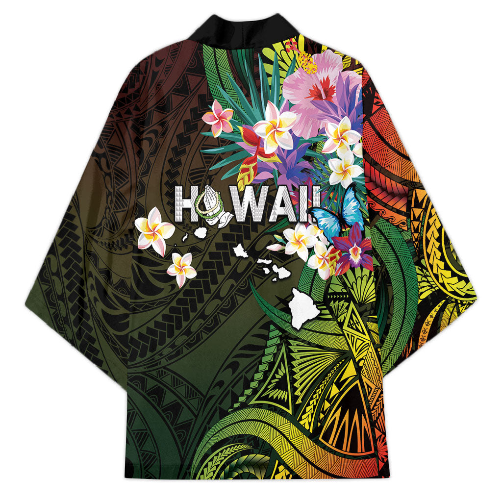 Hawaii Strong Kimono Polynesian Tribal Tropical Flowers