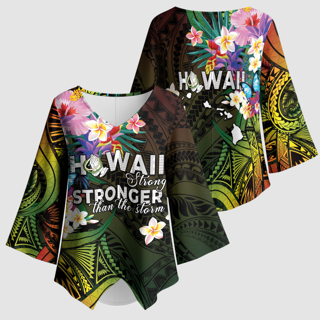 Hawaii Strong Kimono Sleeve Blouse Polynesian Tribal Tropical Flowers
