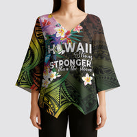 Hawaii Strong Kimono Sleeve Blouse Polynesian Tribal Tropical Flowers