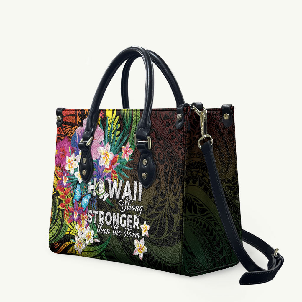 Hawaii Strong Leather Bag Polynesian Tribal Tropical Flowers