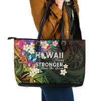 Hawaii Strong Leather Tote Bag Polynesian Tribal Tropical Flowers