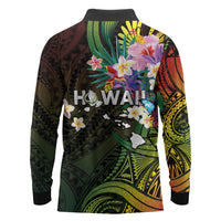 Hawaii Strong Long Sleeve Polo Shirt Polynesian Tribal Tropical Flowers