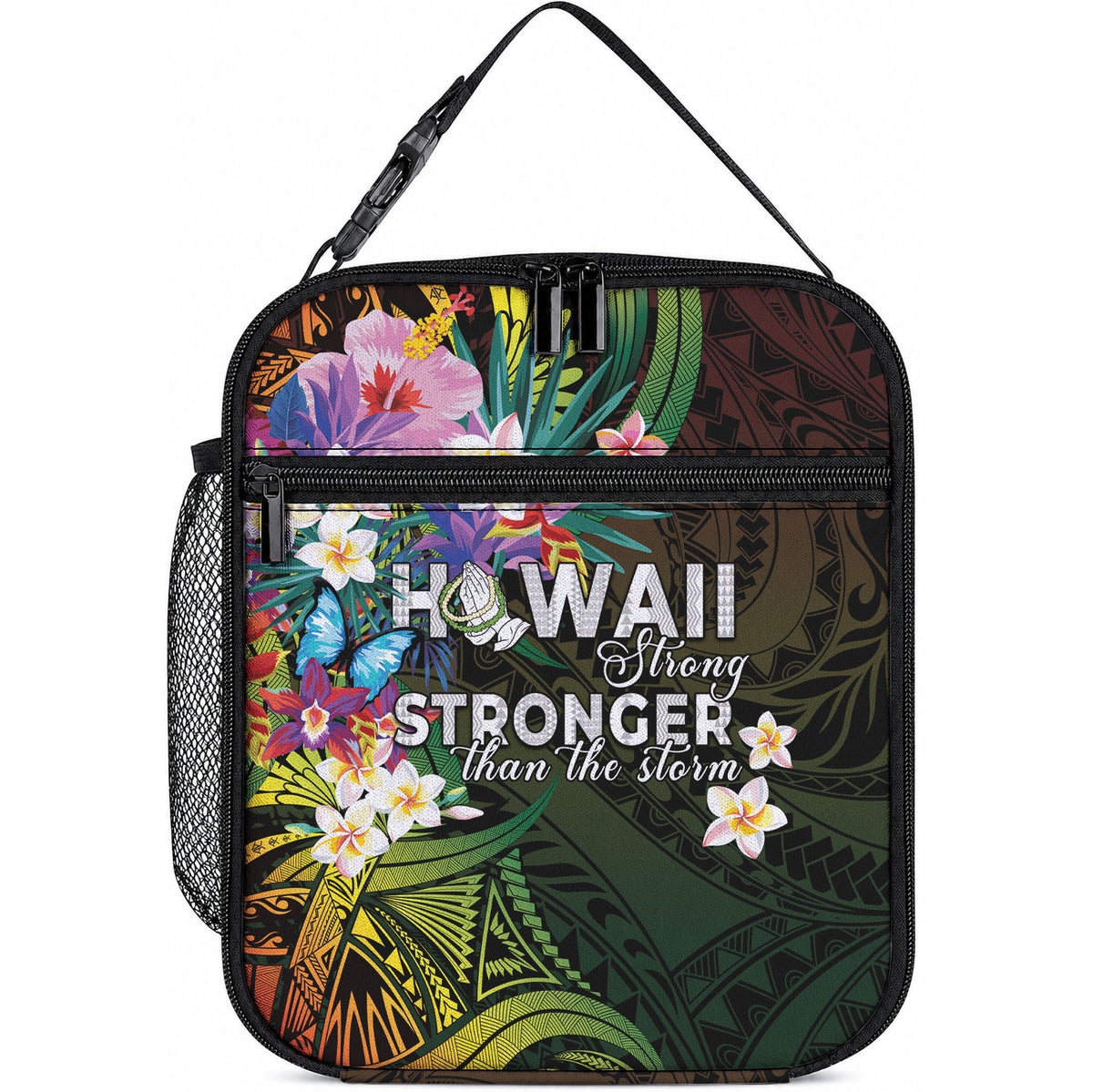 Hawaii Strong Lunch Bag Polynesian Tribal Tropical Flowers