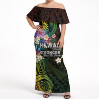 Hawaii Strong Off Shoulder Maxi Dress Polynesian Tribal Tropical Flowers