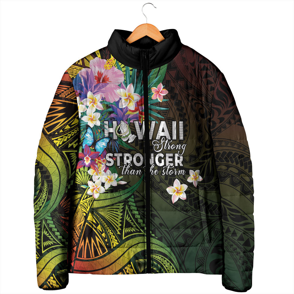 Hawaii Strong Padded Jacket Polynesian Tribal Tropical Flowers