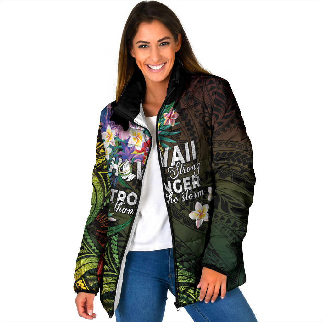 Hawaii Strong Padded Jacket Polynesian Tribal Tropical Flowers