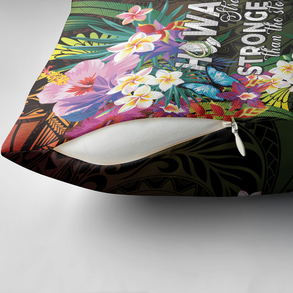 Hawaii Strong Pillow Cover Polynesian Tribal Tropical Flowers