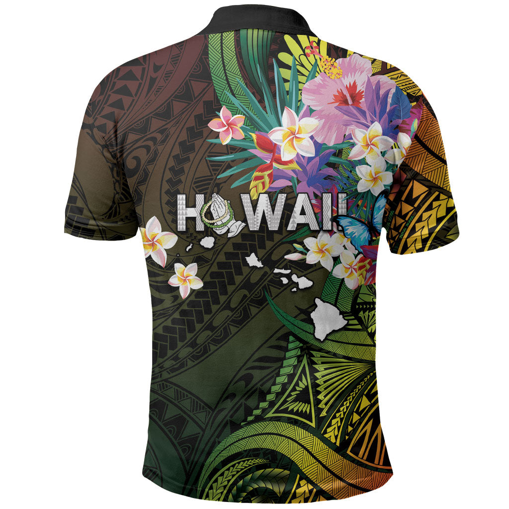 Hawaii Strong Polo Shirt Polynesian Tribal Tropical Flowers