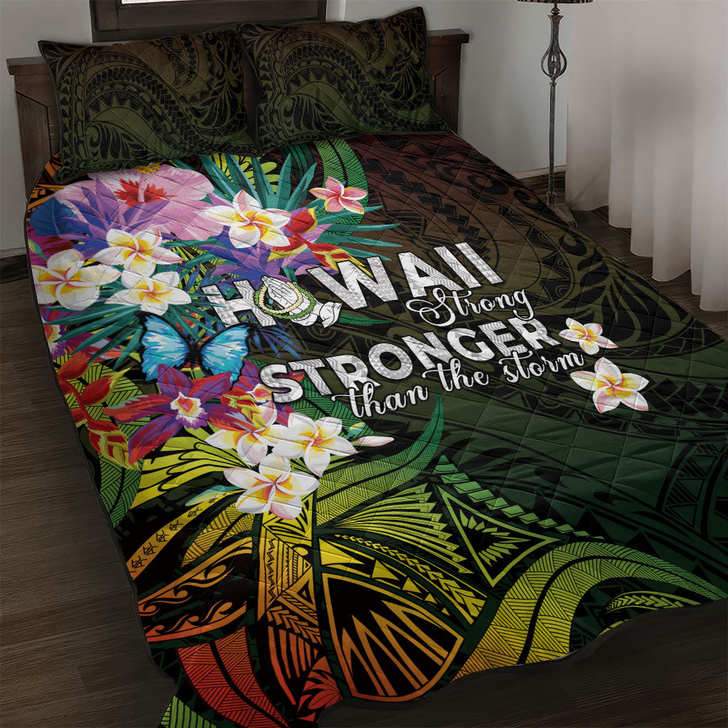 Hawaii Strong Quilt Bed Set Polynesian Tribal Tropical Flowers