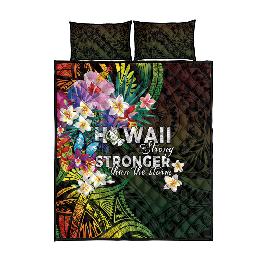 Hawaii Strong Quilt Bed Set Polynesian Tribal Tropical Flowers
