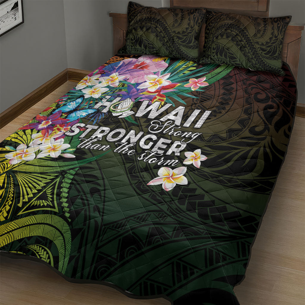 Hawaii Strong Quilt Bed Set Polynesian Tribal Tropical Flowers