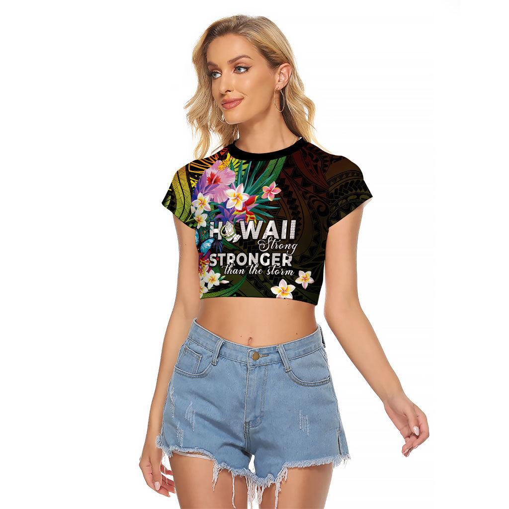 Hawaii Strong Raglan Cropped T Shirt Polynesian Tribal Tropical Flowers