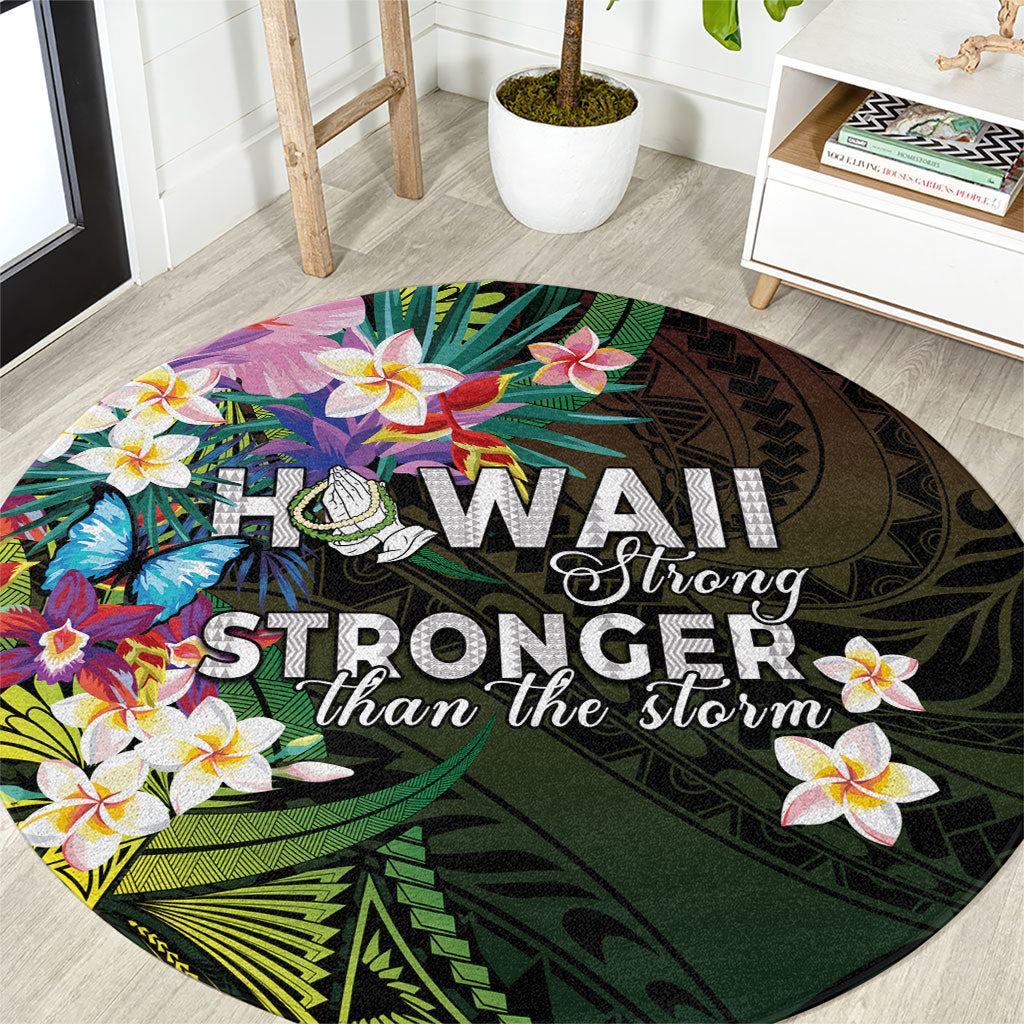 Hawaii Strong Round Carpet Polynesian Tribal Tropical Flowers