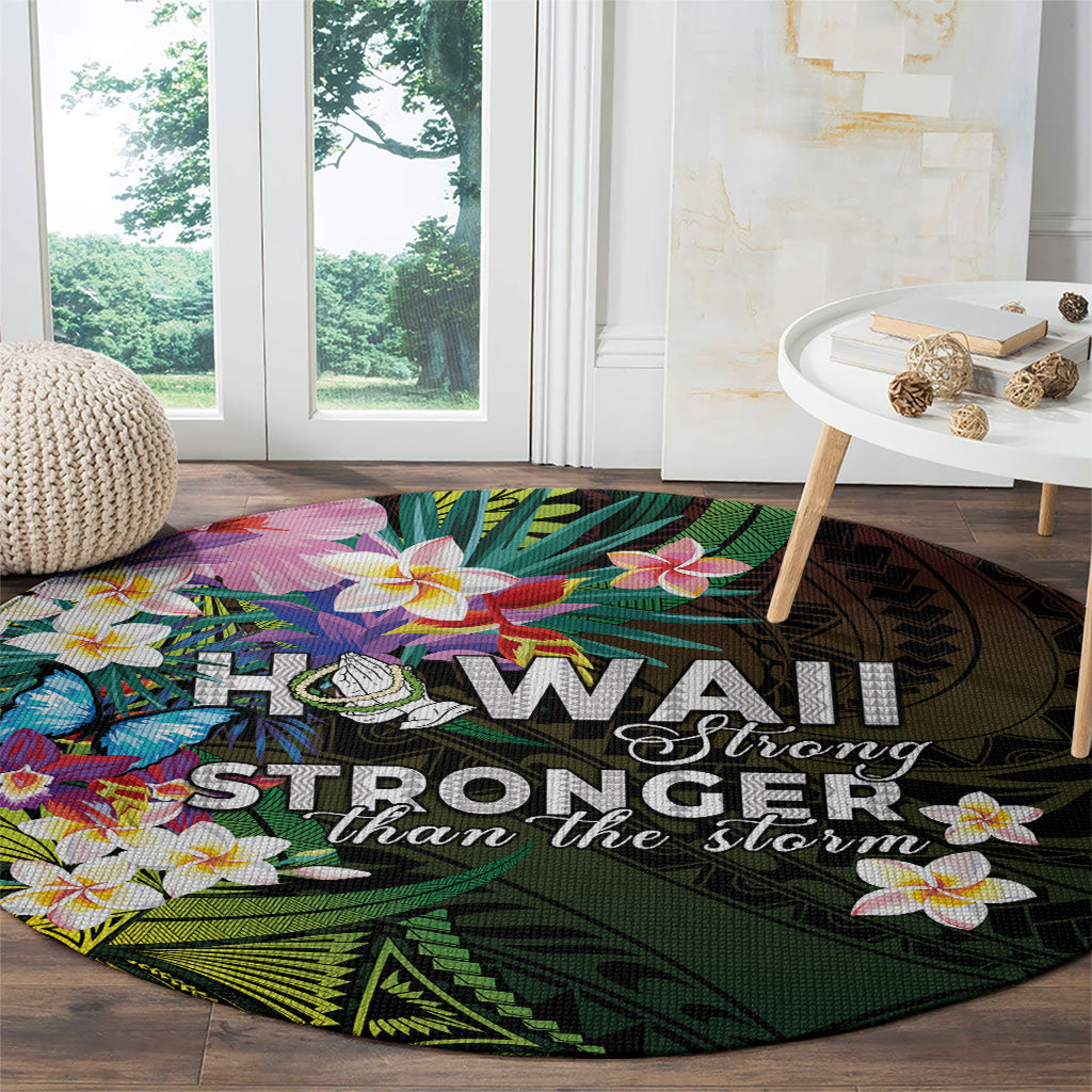 Hawaii Strong Round Carpet Polynesian Tribal Tropical Flowers